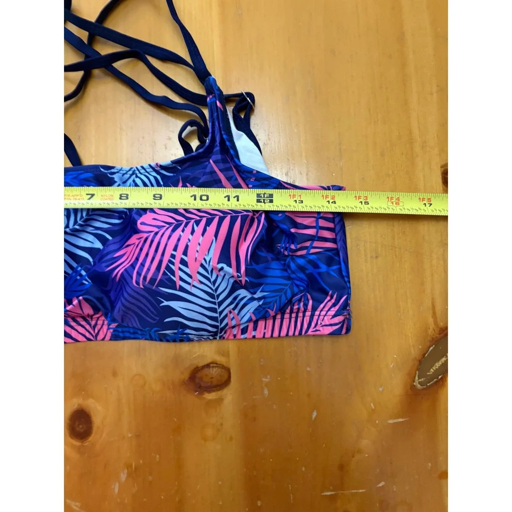 Tempt Me Womens 3 Piece Tankini Swimsuit Tropical Palm Navy Pink XL Boy Shorts